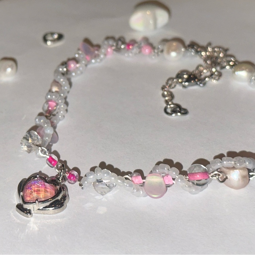 Vintage Pink and Silver Pearl Necklace